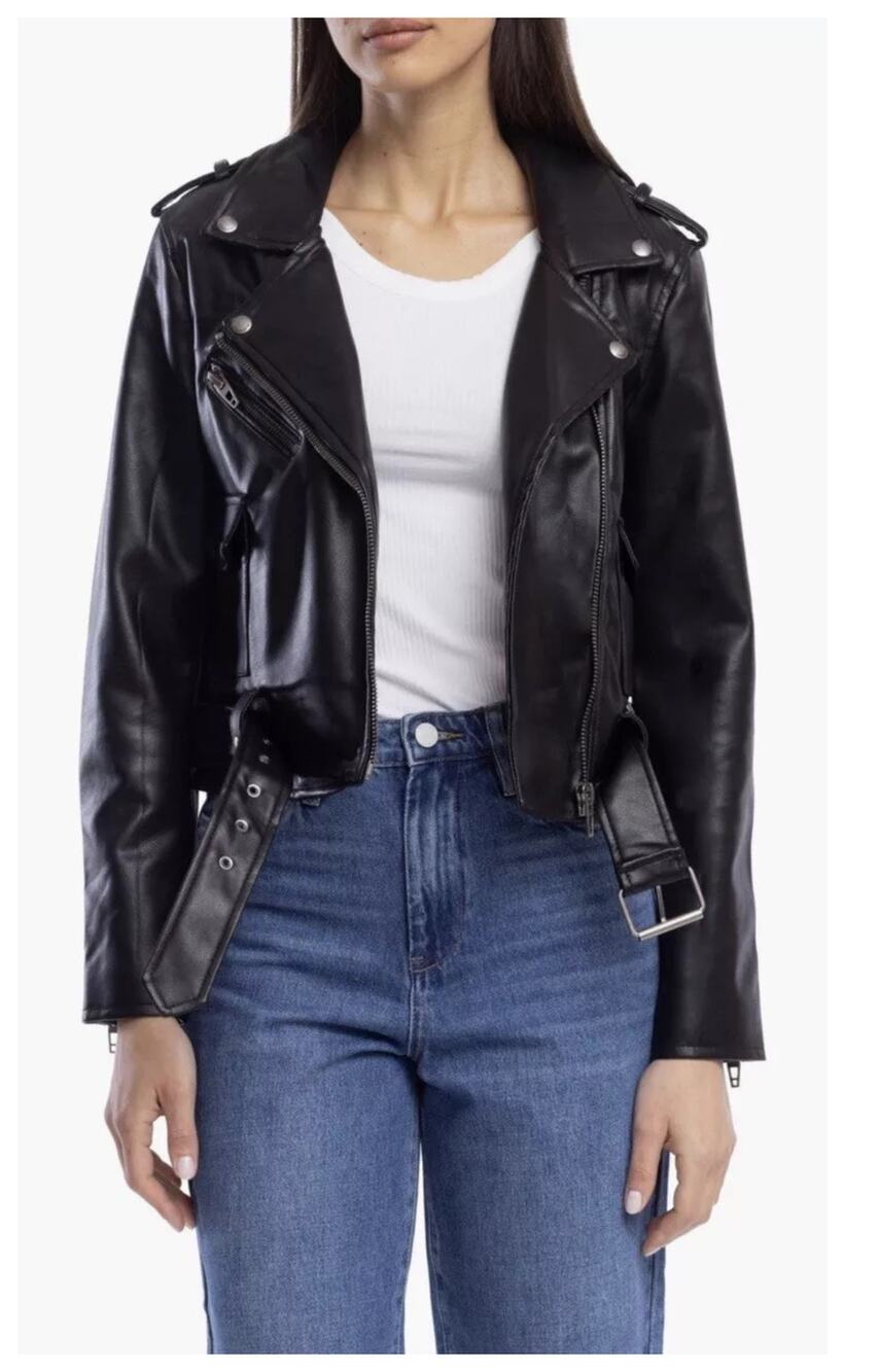 NEW BLANKNYC Faux Leather Belted Moto Jacket Size Medium